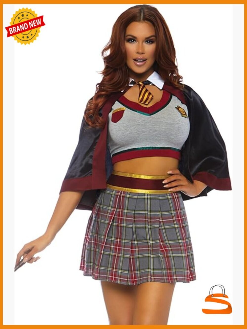 School Girl Costume Set - Crop Top & Plaid Skirt